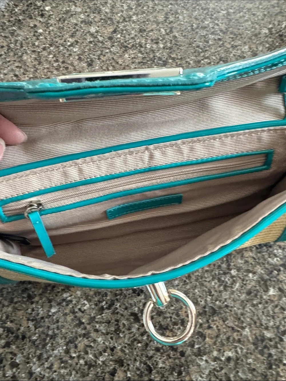 Ann Taylor Turquoise Trim Straw Shoulder Bag w/silver accents Like New